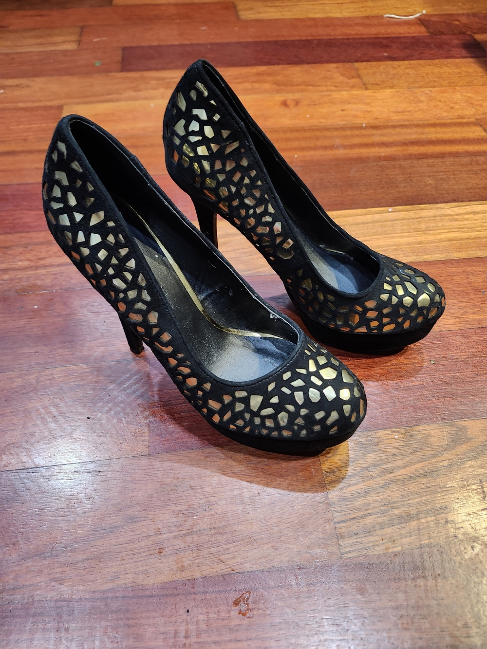 Colin Stuart Black and Gold Cutout Platform Pumps